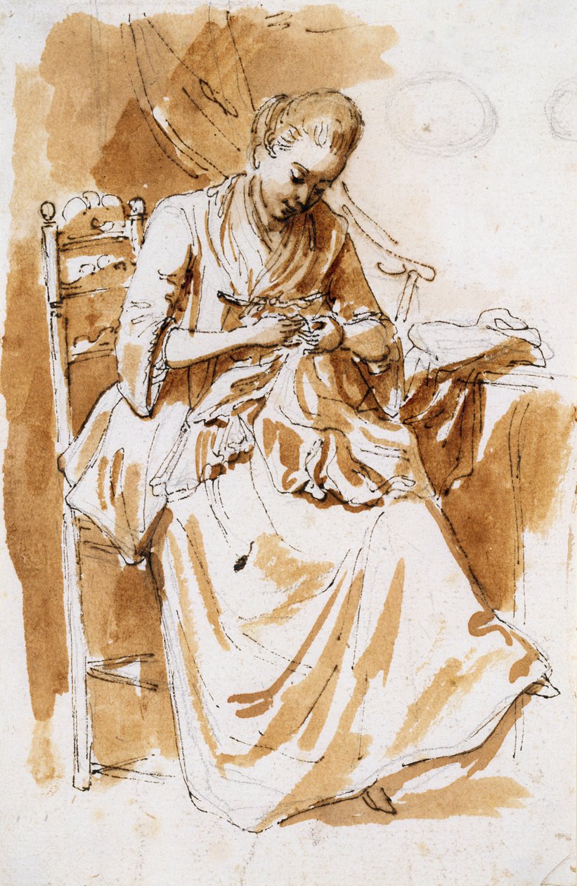 De borduurster door Etienne de Lavallee Poussin