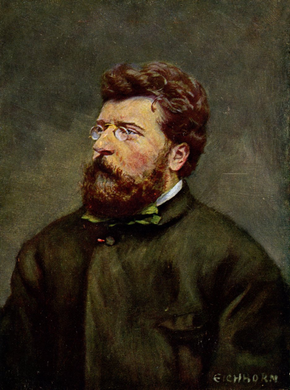 Muziek. De Franse componist Georges Bizet. Illustratie door Georges Bizet, Oostenrijk, ca.1900 (ansichtkaart) door Etienne (after) Carjat