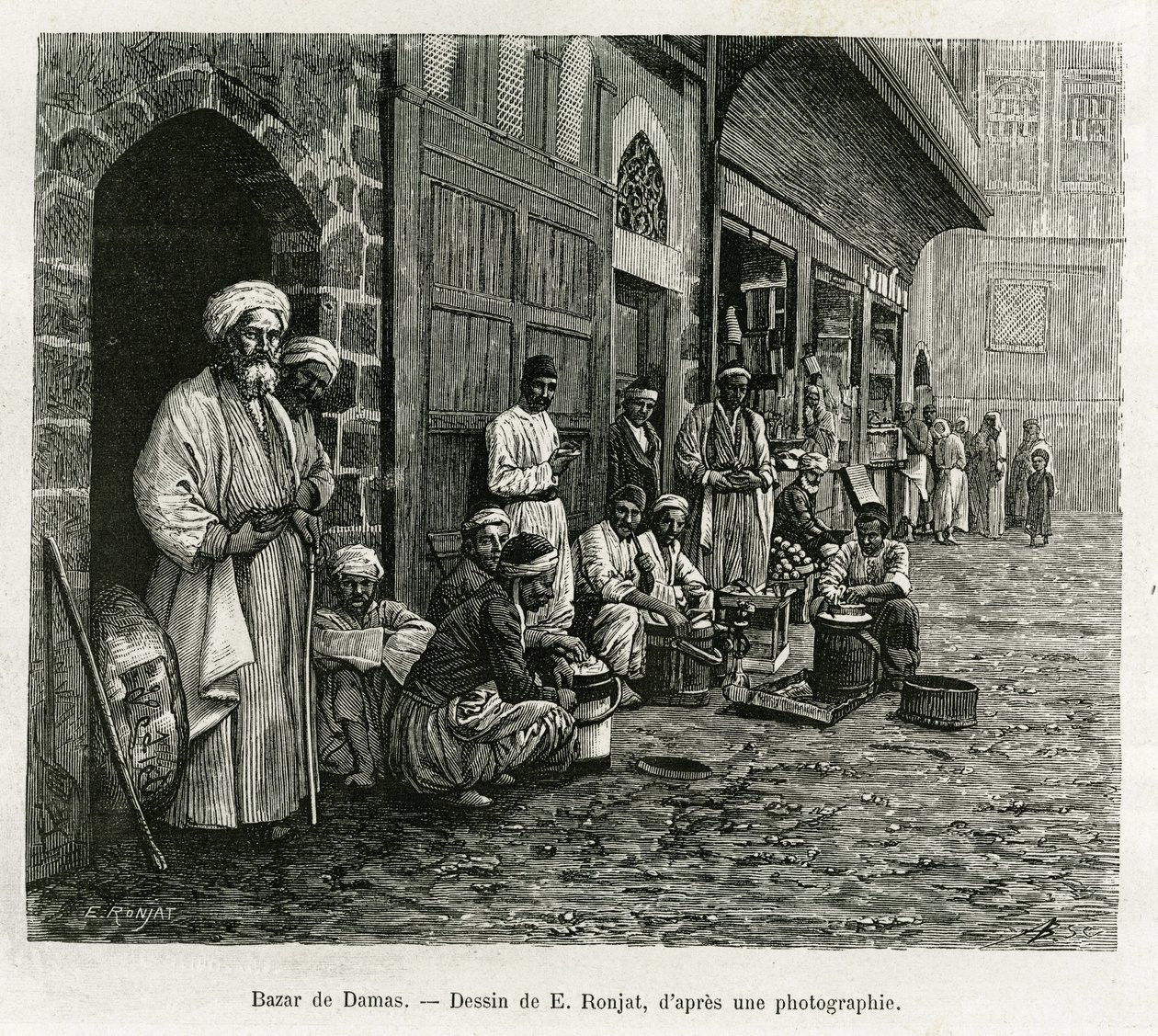 Bazaar van Damascus. Gravure door E. Ronjat, ter illustratie van het verhaal La Syria d