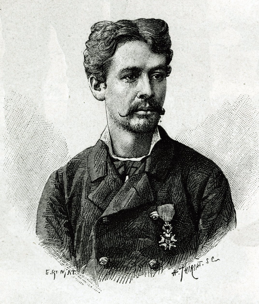 Portret van dokter Tautain, tijdens de expeditie naar Afrika 1879-1882, onder bevel van Gallieni. Gravure naar een foto ter illustratie van het verhaal 