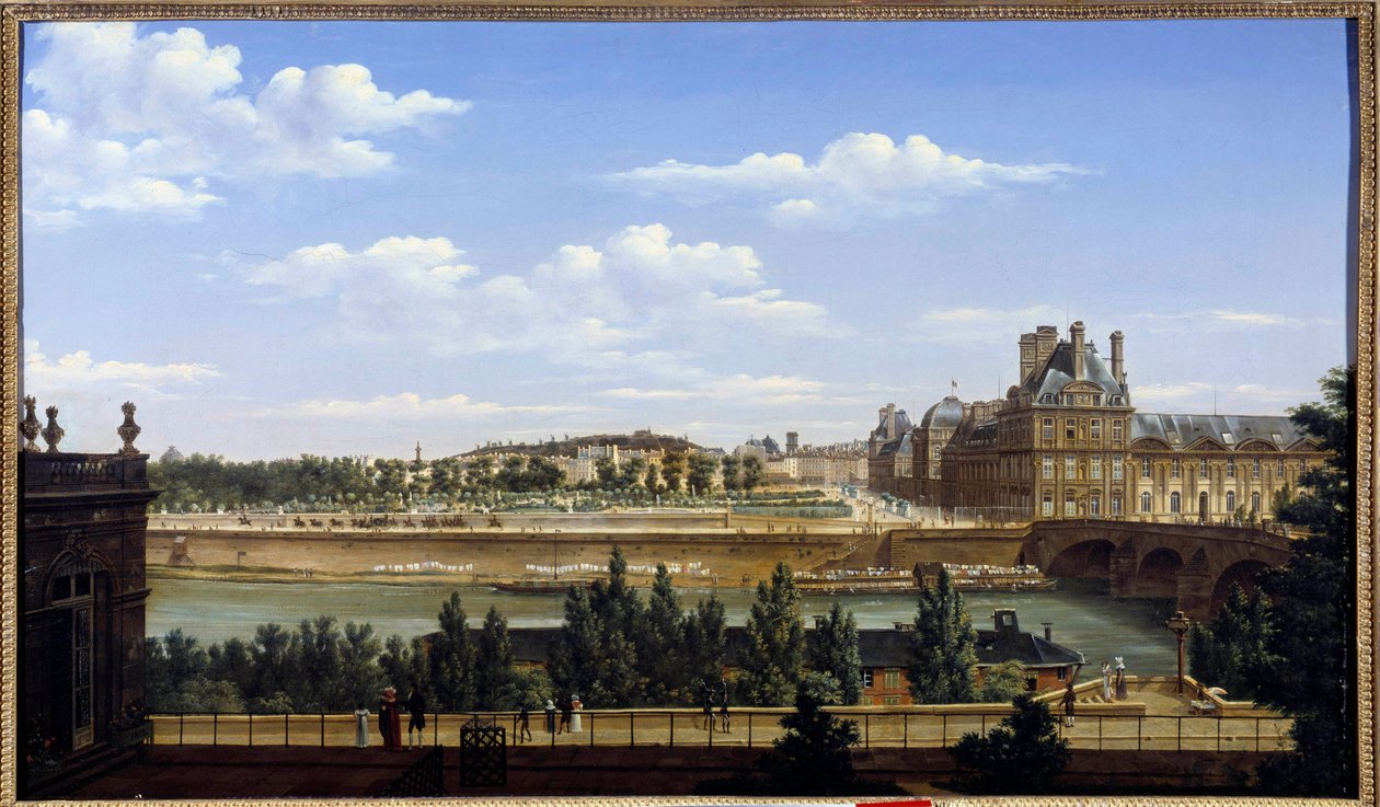 De tuin en het paleis van de Tuilerieën, gezien vanaf de Quai d