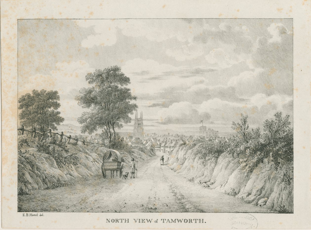 Tamworth - Ver uitzicht vanuit het noorden: lithografie, nd [1796-1865] door Etienne Bruno Hamel