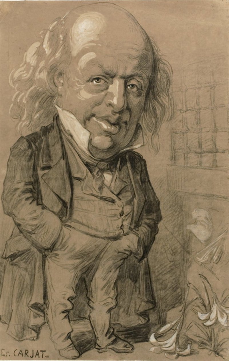 Karikaturaal portret van Pierre-Jean de Beranger door Etienne Carjat