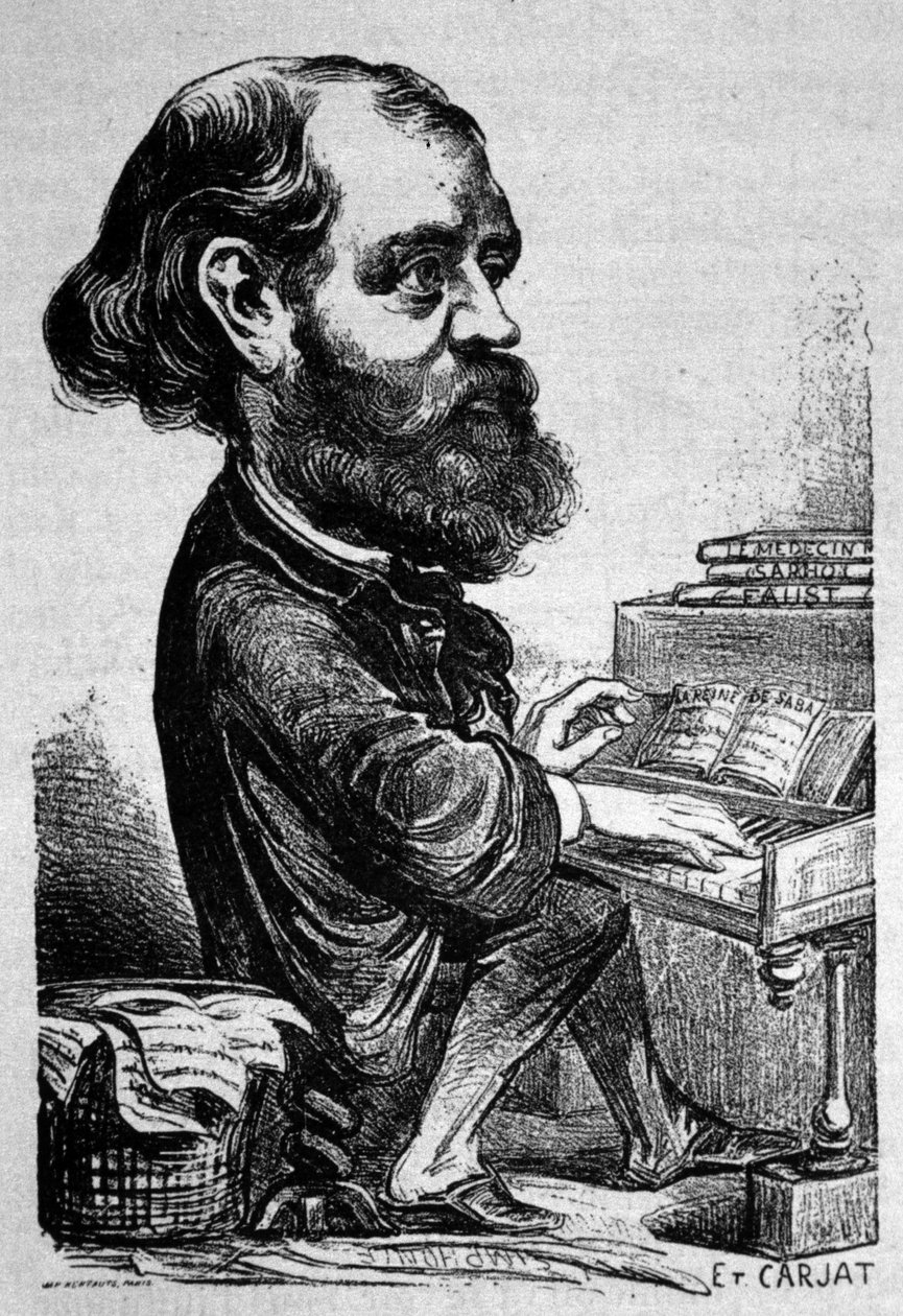 Charles Gounod, Franse componist, Karikatuur door Etienne Carjat door Etienne Carjat