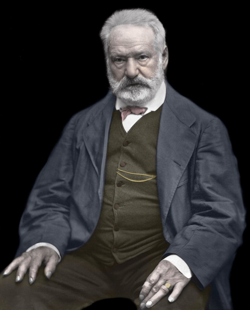 Portret van Victor Hugo (1802-1885), Franse schrijver en dichter, Kleurisatie op een foto door Etienne Carjat (1828-1906) - Victor Hugo (1802-1885). Engelse schrijver en dichter. ca. 1870. Gekleurde foto. door Etienne Carjat