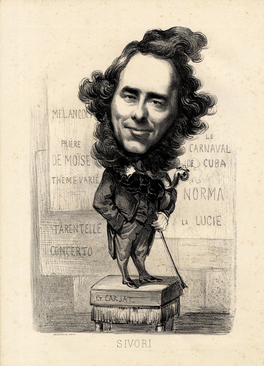 Vliegend blad - Illustratie door Etienne Carjat (1826-1906): Sivori Camille Camillo (1815-1894) door Etienne Carjat