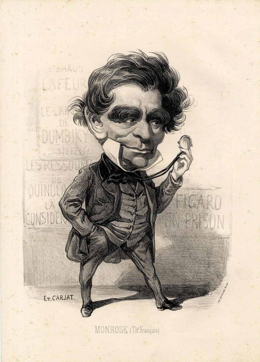 Vliegend blad - Illustratie door Etienne Carjat (1826-1906): Theater - Monrose Antoine-Martial Louis Barizain, Louis Monrose (1811-1883) door Etienne Carjat