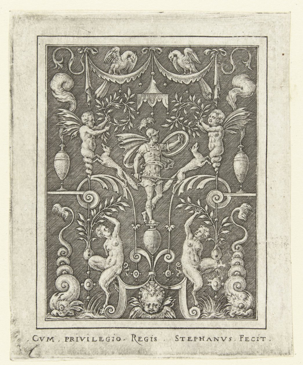 Mars Vlakdecoraties met godenfiguren in een omlijsting van grotesken (latere versie) door Etienne Delaune