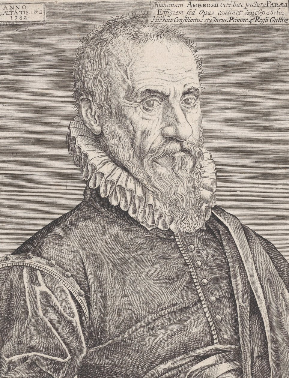 Portret van Ambroise Paré, de chirurg van de koning, 1582 door Etienne Delaune