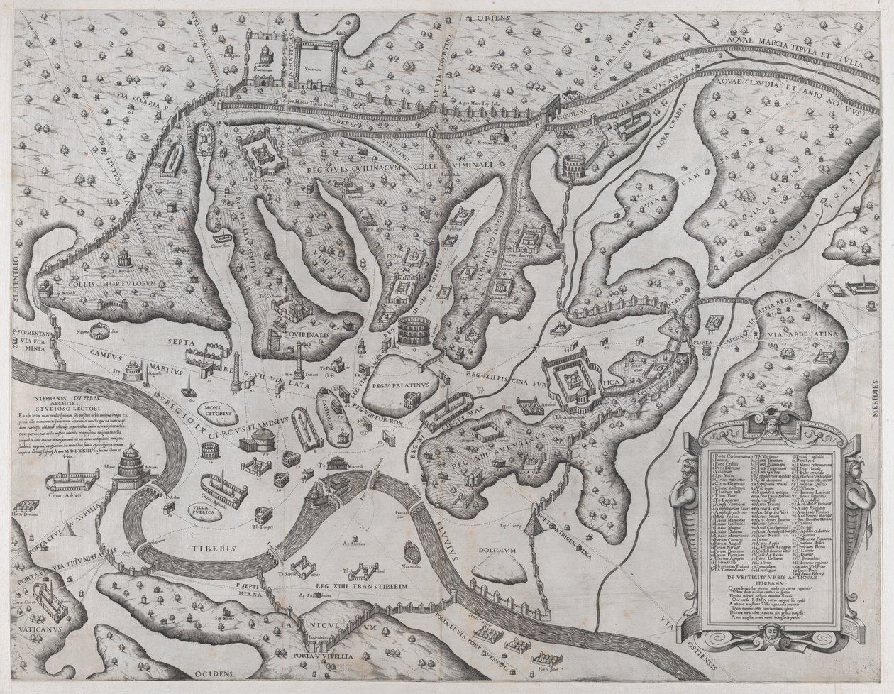 Speculum Romanae Magnificentiae: Oud Rome en zijn Heuvels, vanaf het Westen door Etienne Duperac