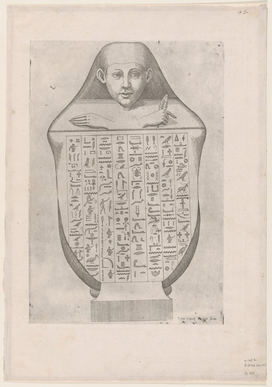 Speculum Romanae Magnificentiae: Gezicht van een Egyptische kanopische vaas door Etienne Duperac