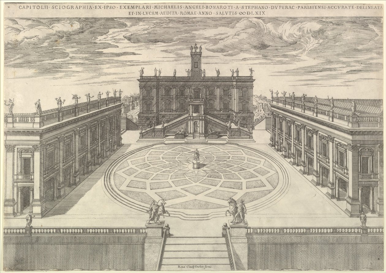 Speculum Romanae Magnificentiae: Uitzicht op het Romeinse Capitool door Etienne Duperac