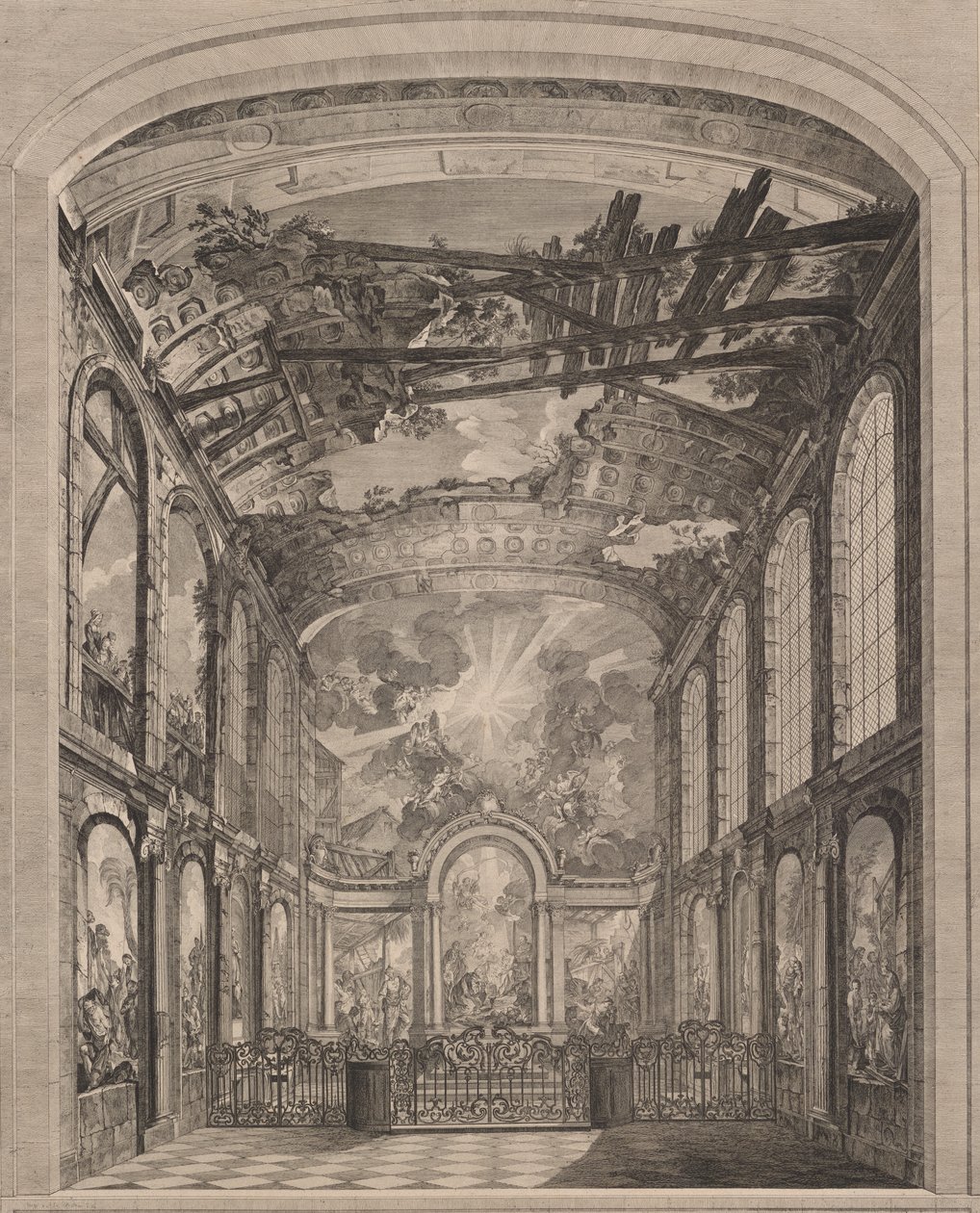 Interieur van de Enfants Trouvés, 1759 door Etienne Fessard