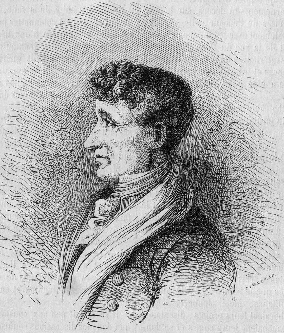 Portret van Joseph Joubert (1754-1824), Franse schrijver. Gravure door Bocour in 
