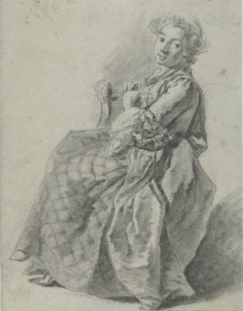 Studie van een zittende jonge vrouw, naar links door Etienne Jeaurat (attributed to)