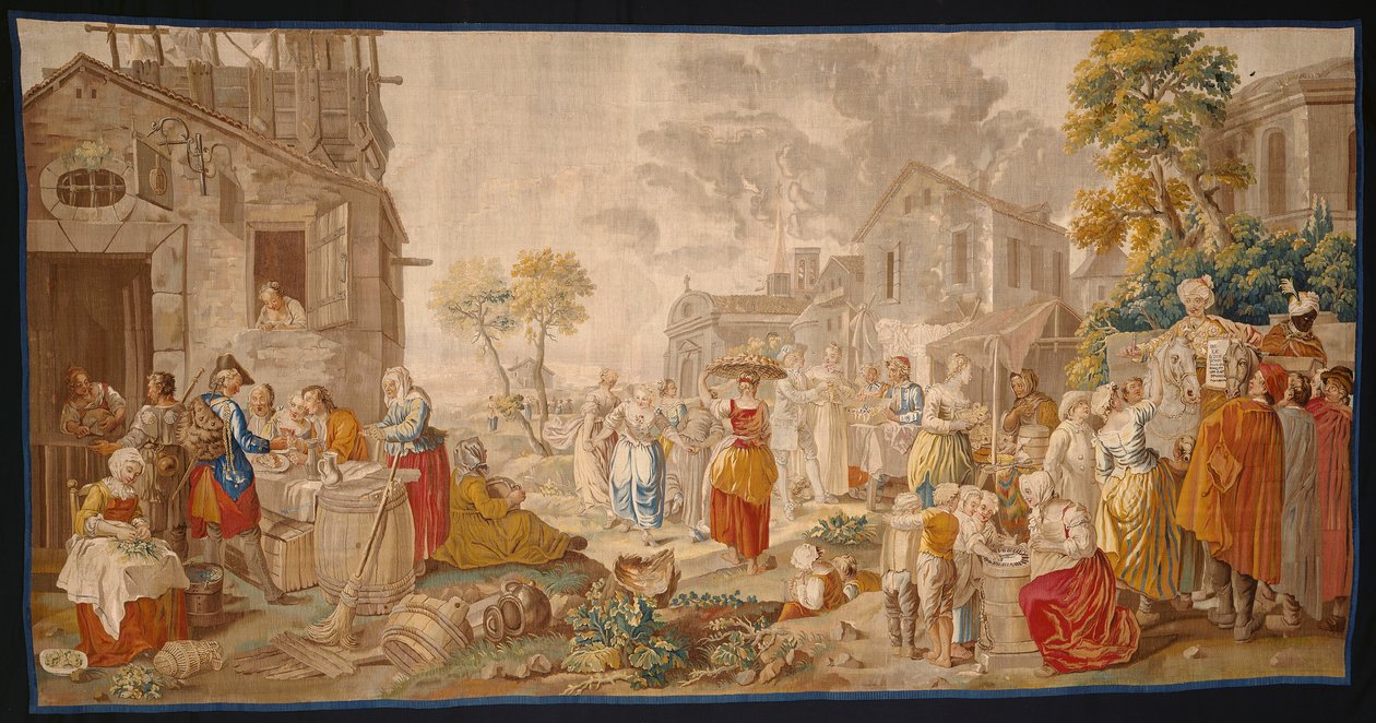 De Buitenmarkt, uit Dorpsfeesten door Étienne Jeaurat