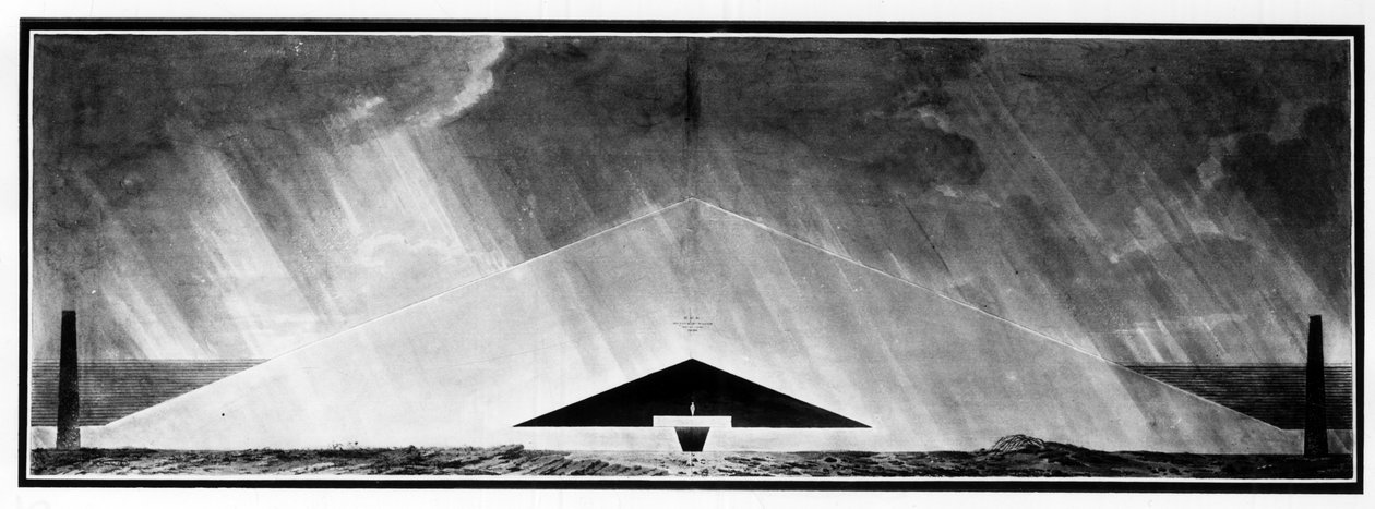 Grafmonument karakteriserend de schaduwarchitectuur door Etienne Louis Boullee
