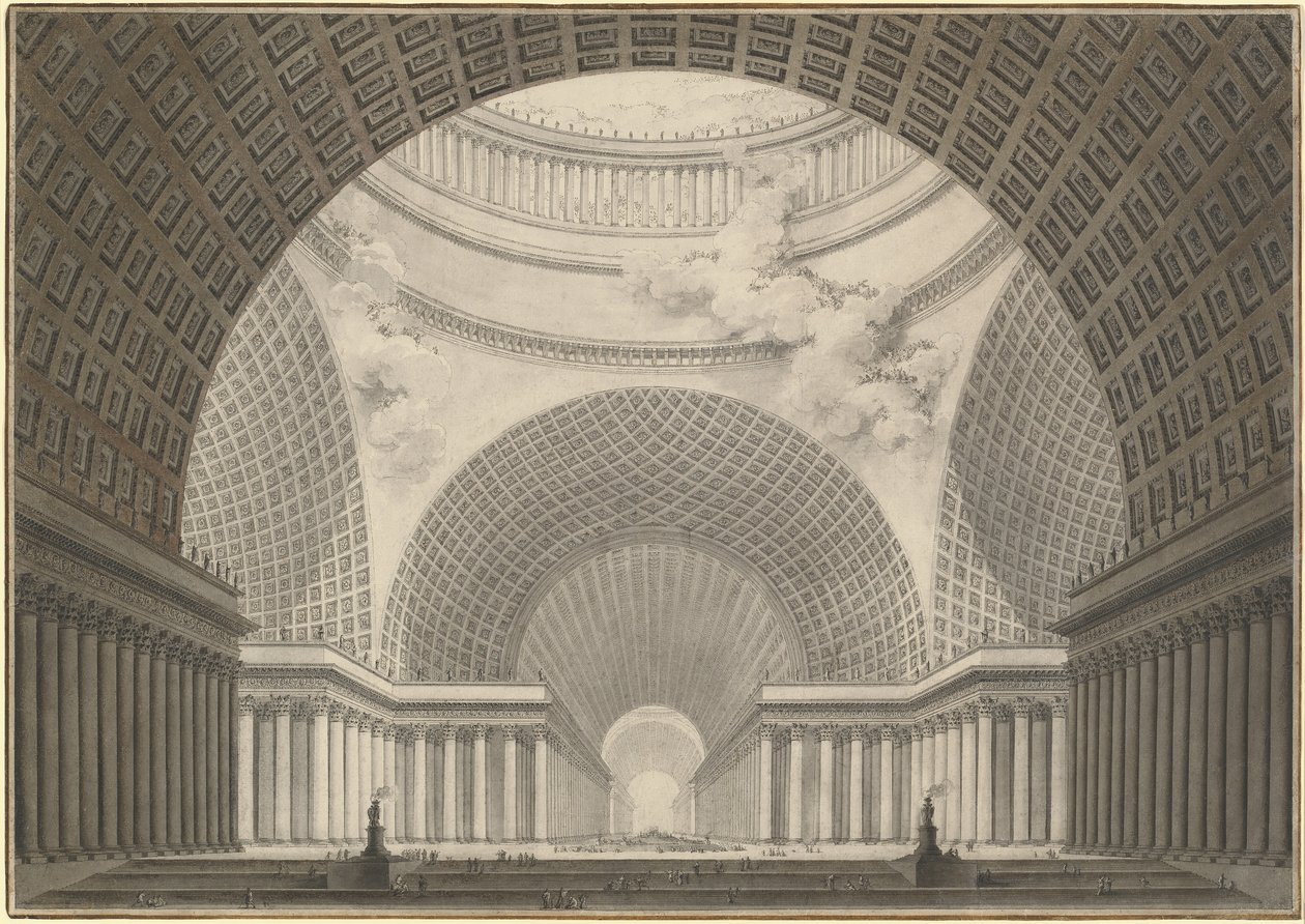 Perspectiefweergave van het Interieur van een Metropolitane Kerk door Etienne Louis Boullee