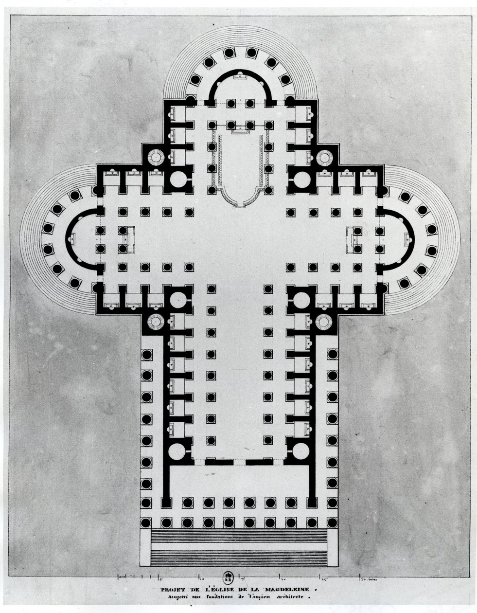 Project voor de Kerk van de Madeleine. Tekening. Architectuur door Etienne Louis Boullee, Franse architect door Etienne Louis Boullee