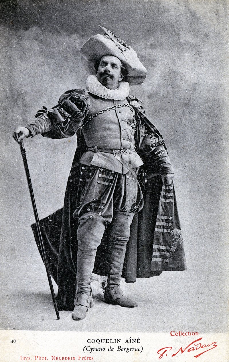Constant Coquelin alias Coquelin aîné (1841 - 1909) in het kostuum van Cyrano de Bergerac door Etienne Neurdein