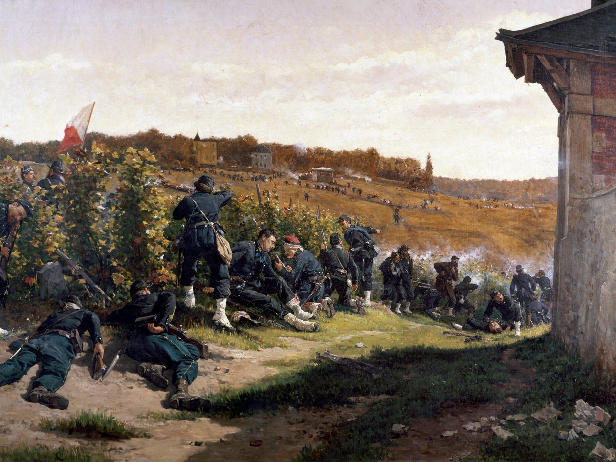 De Tirailleurs de la Seine bij de Slag om Rueil-Malmaison, 21 oktober 1870, detail door Etienne Prosper Berne Bellecour