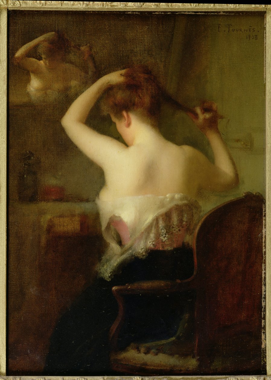 Vrouw die haar Haar Arrangeert, 1903 door Etienne Tournes