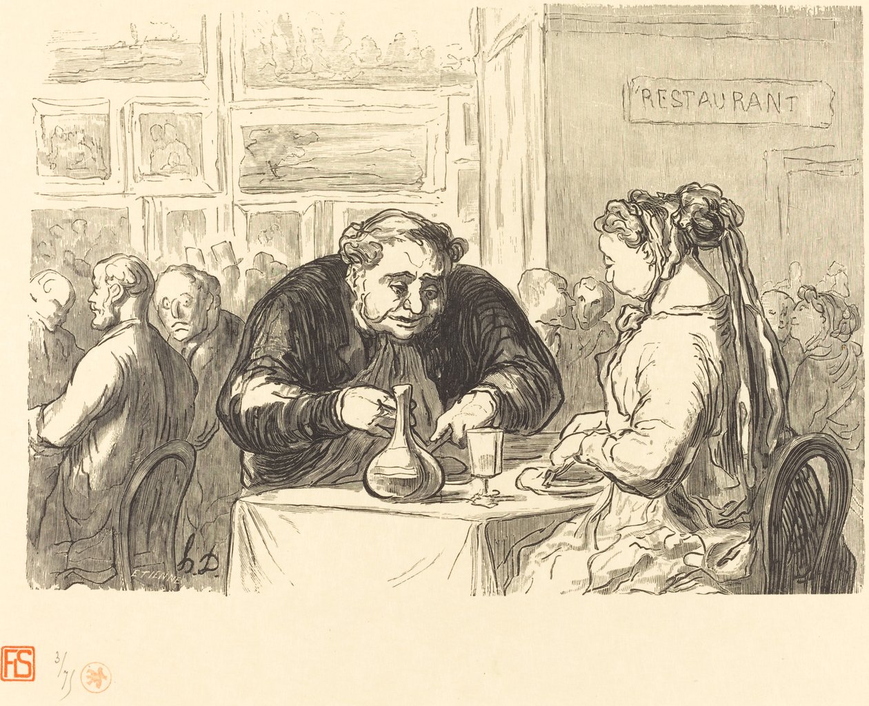 Bij het Buffet van de Tentoonstelling der Schone Kunsten door Etienne after Honoré Daumier