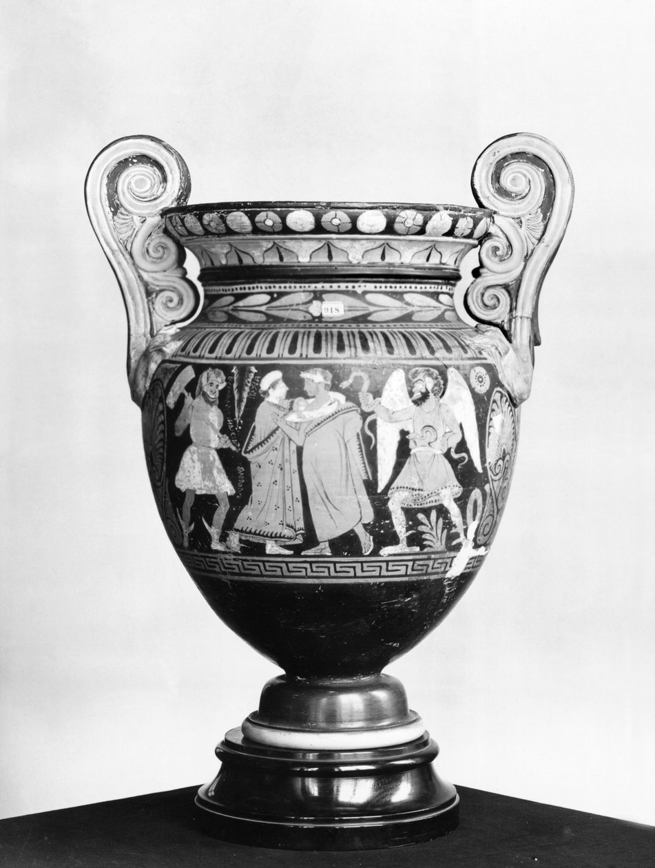 Roodfigurige amphora die het afscheid van Alcestis en Admetus toont door Etruscan