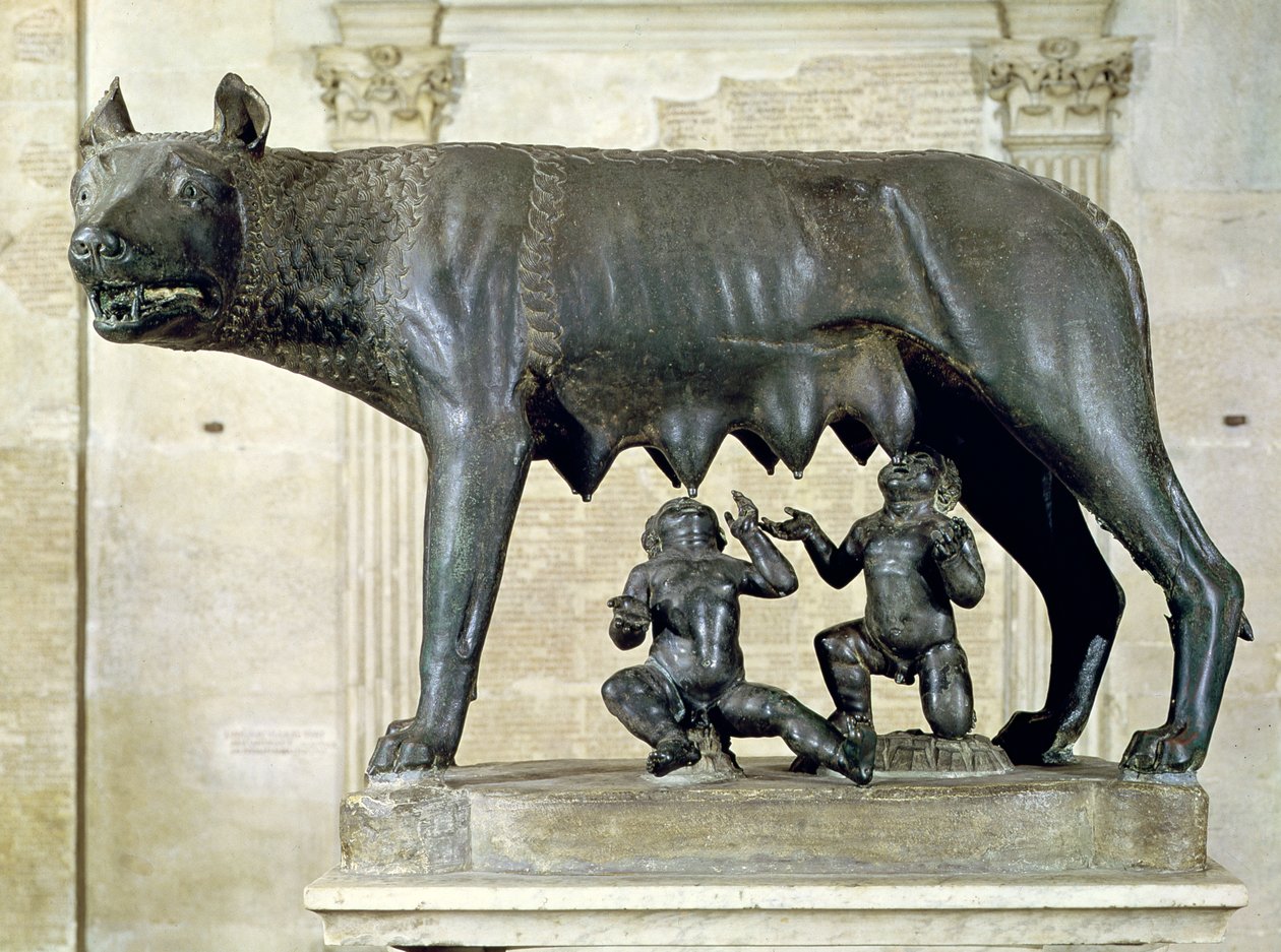 De Capitolijnse Wolvin met figuren van Romulus en Remus door Antonio Pollaiuolo ca. 1484-96 door Etruscan