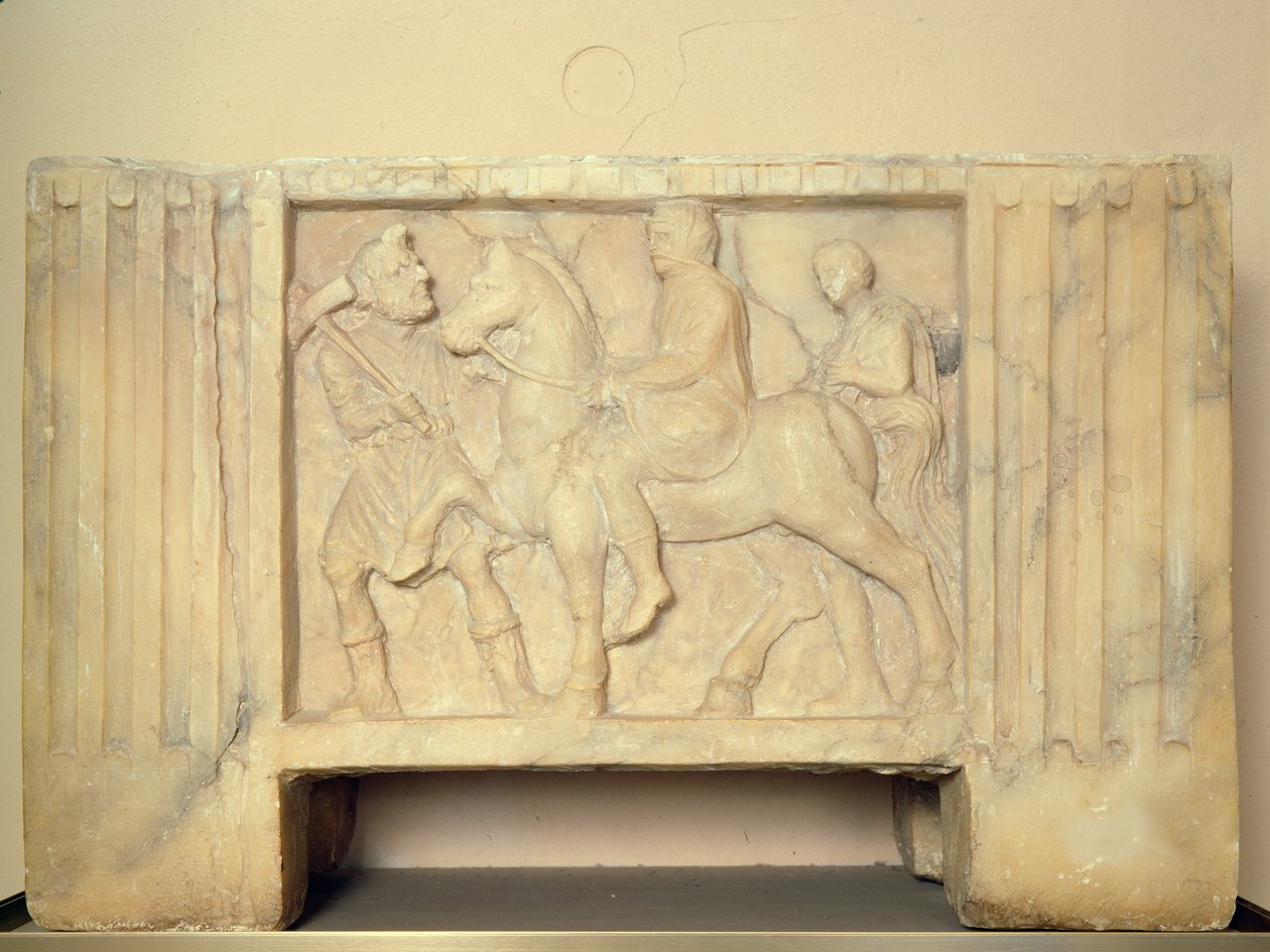 Albasten urn met de overledene rijdend naar de Onderwereld, 9e-1e eeuw v.Chr. door Etruscan
