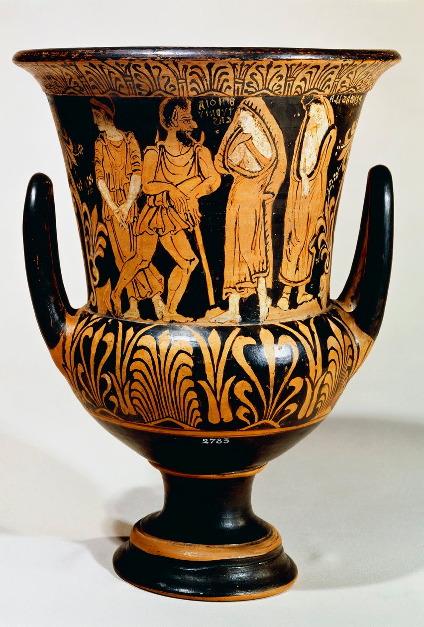 Calyx-krater met een scène uit de onderwereld met Charon en meisjes door Etruscan