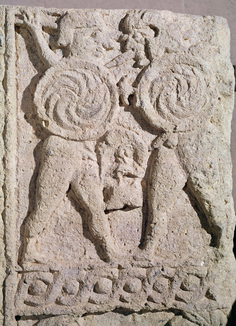 Detail van een grafsteen met twee krijgers steen door Etruscan
