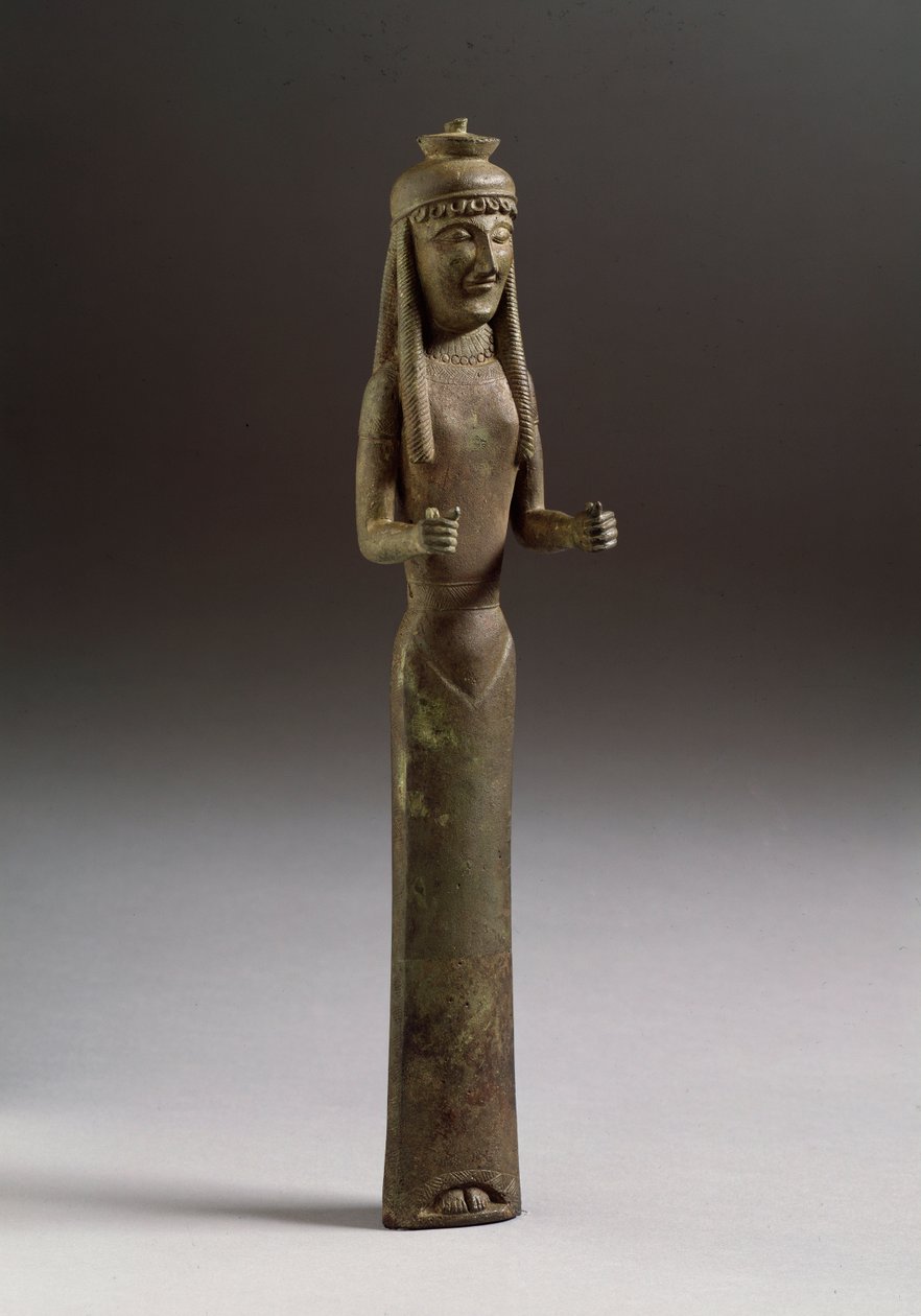 Etruskische kunst: figuur van offergever. Bronzen beeld, Italië 550 v.Chr. Florence, Museo Archeologico door Etruscan