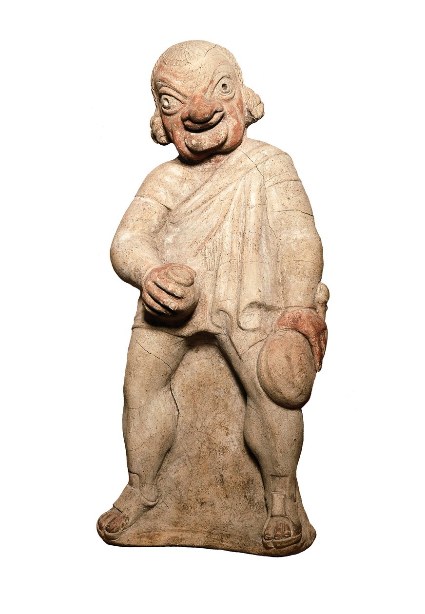 Etruskische beschaving: voorstelling van een komische acteur met groteske uitdrukking. Beeldhouwwerk uit de 2e eeuw v.Chr. Londen, British Museum door Etruscan