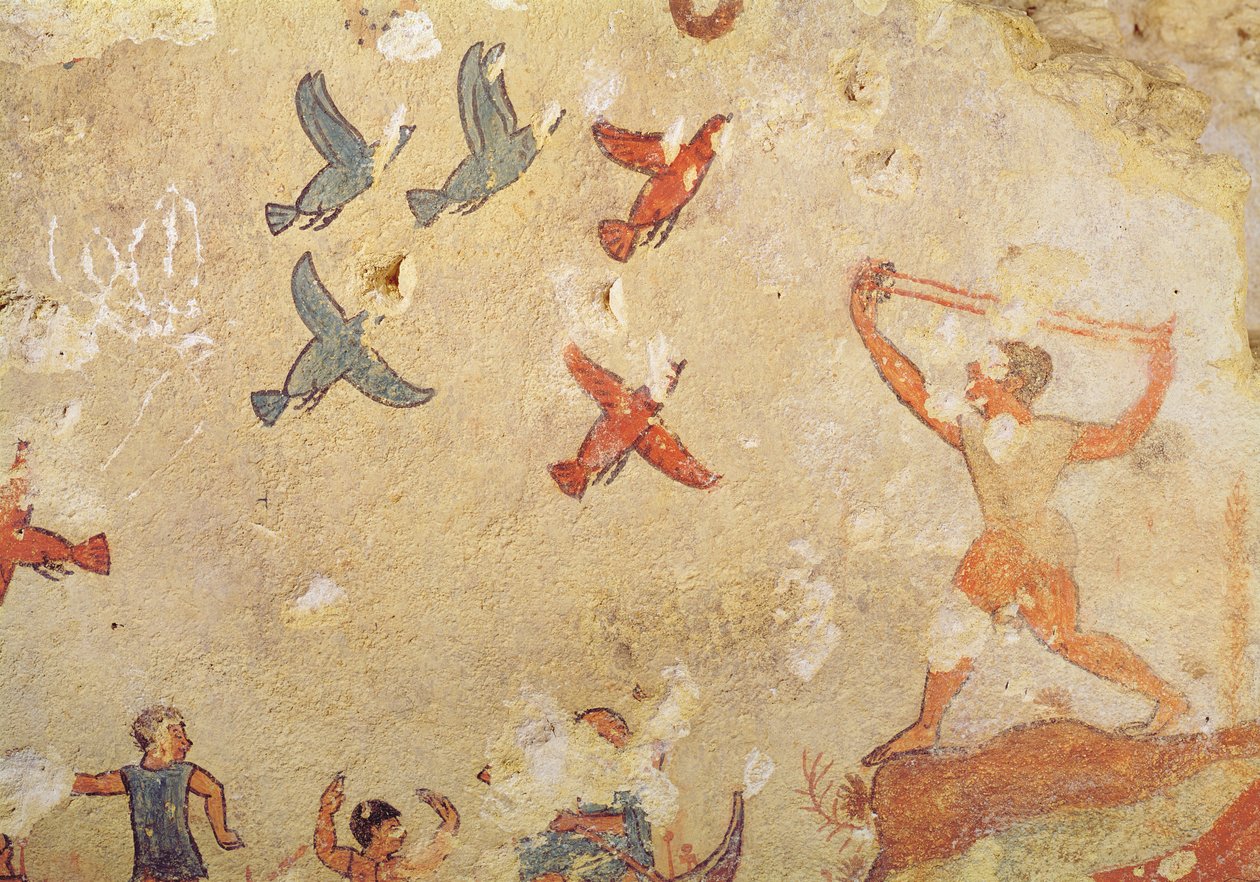 Vogeljager, uit het graf van Jagen en Vissen, c.520-10 v.Chr. door Etruscan