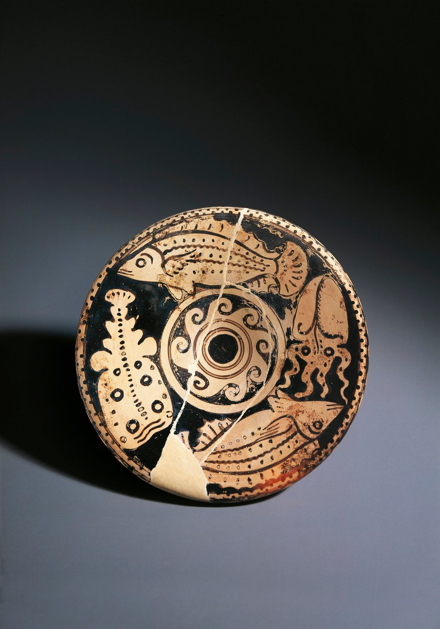 Roodfigurige keramiekschotel met visdecoratie, uit Cerveteri door Etruscan