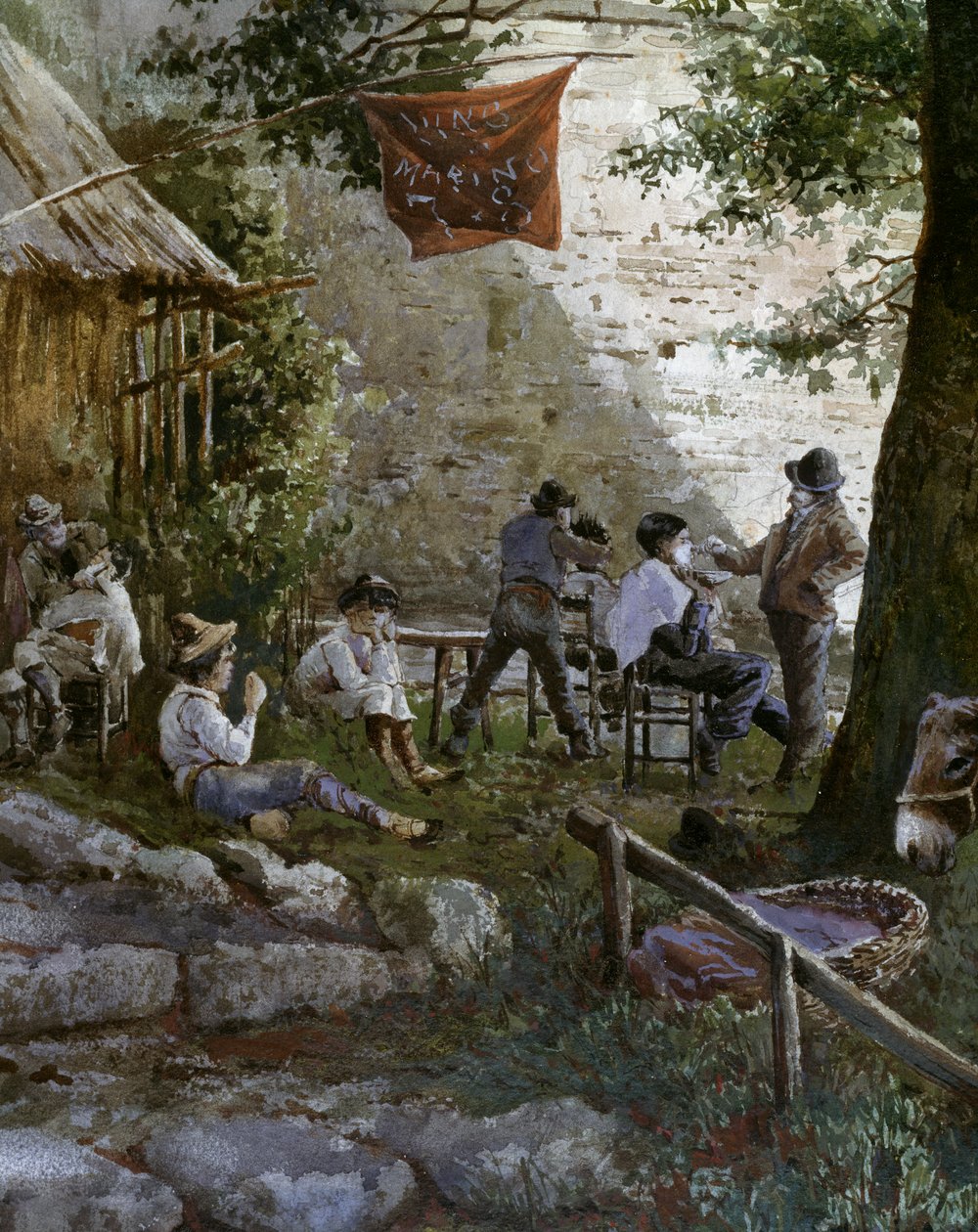 Angelica Poort in Rome, kappers buiten door Ettore Roesler Franz