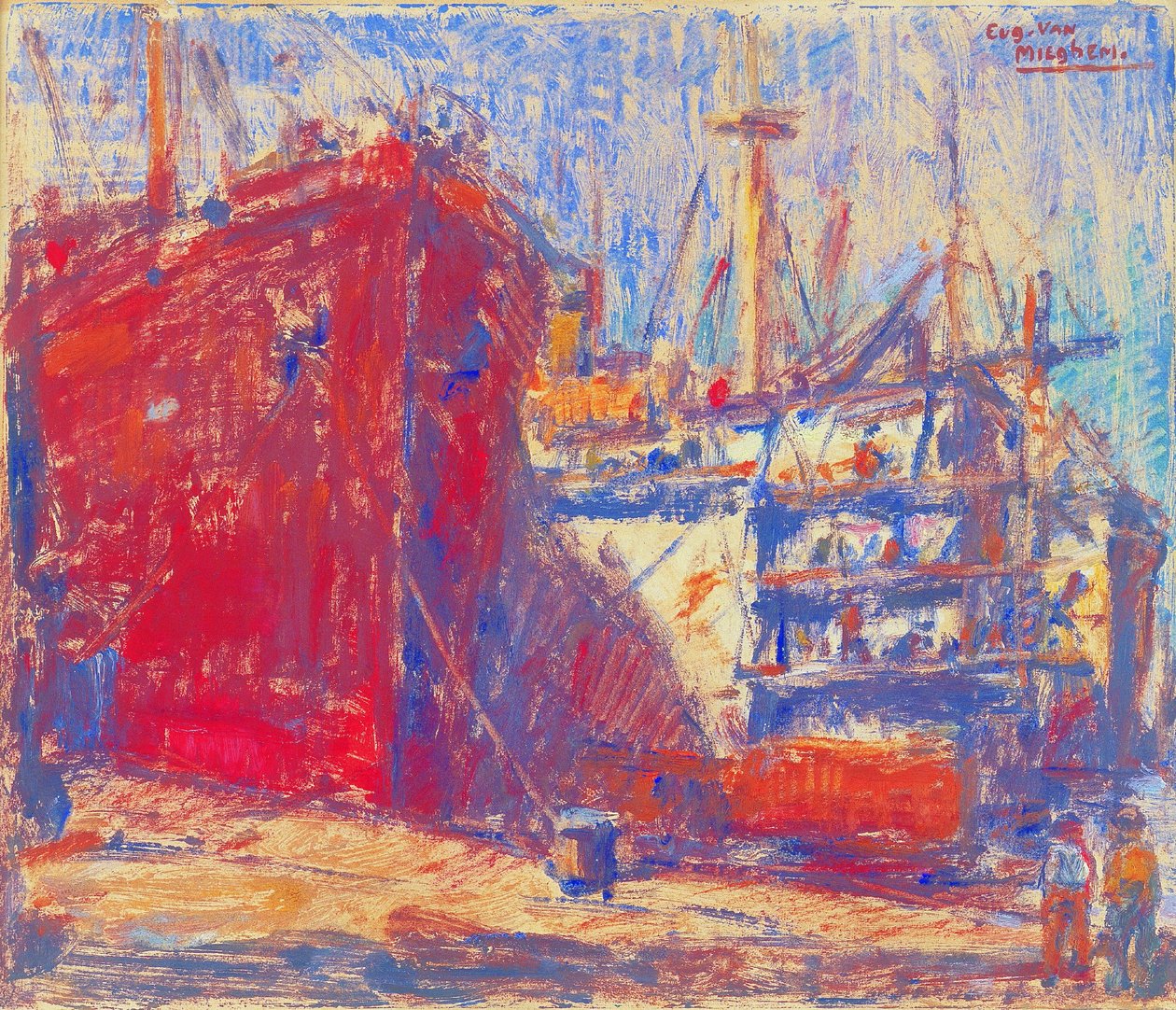 Schepen in de haven door Eugeen van Mieghem