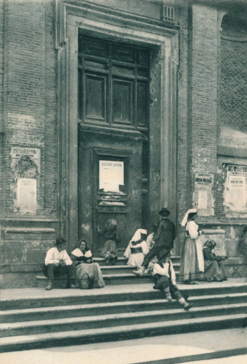 Ontmoetingsplaats van kunstenaarsmodellen voor een kerk in de Via Babuino, Rome, Italië, 1927 door Eugen Poppel