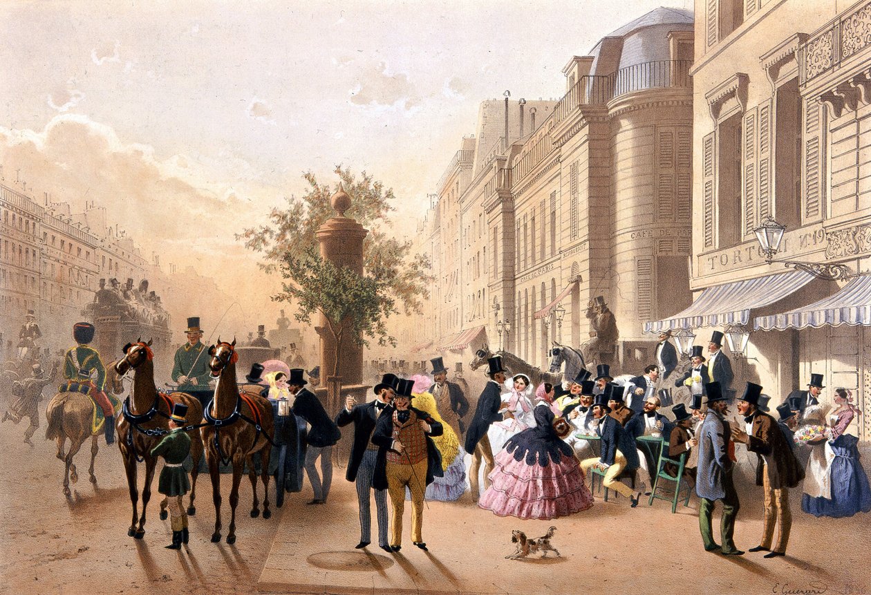 Boulevard des Italians (voor Tortoni) - Lithografie door Guérard door Eugen von Guerard