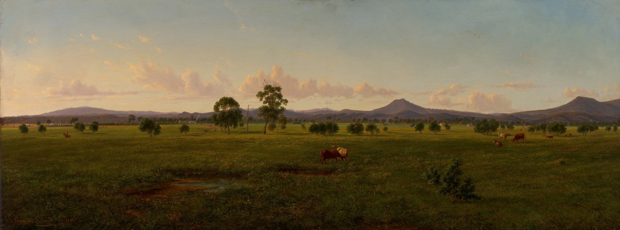 Uitzicht op de Gippsland Alpen, vanaf Bushy Park aan de rivier Avon door Eugene von Guérard