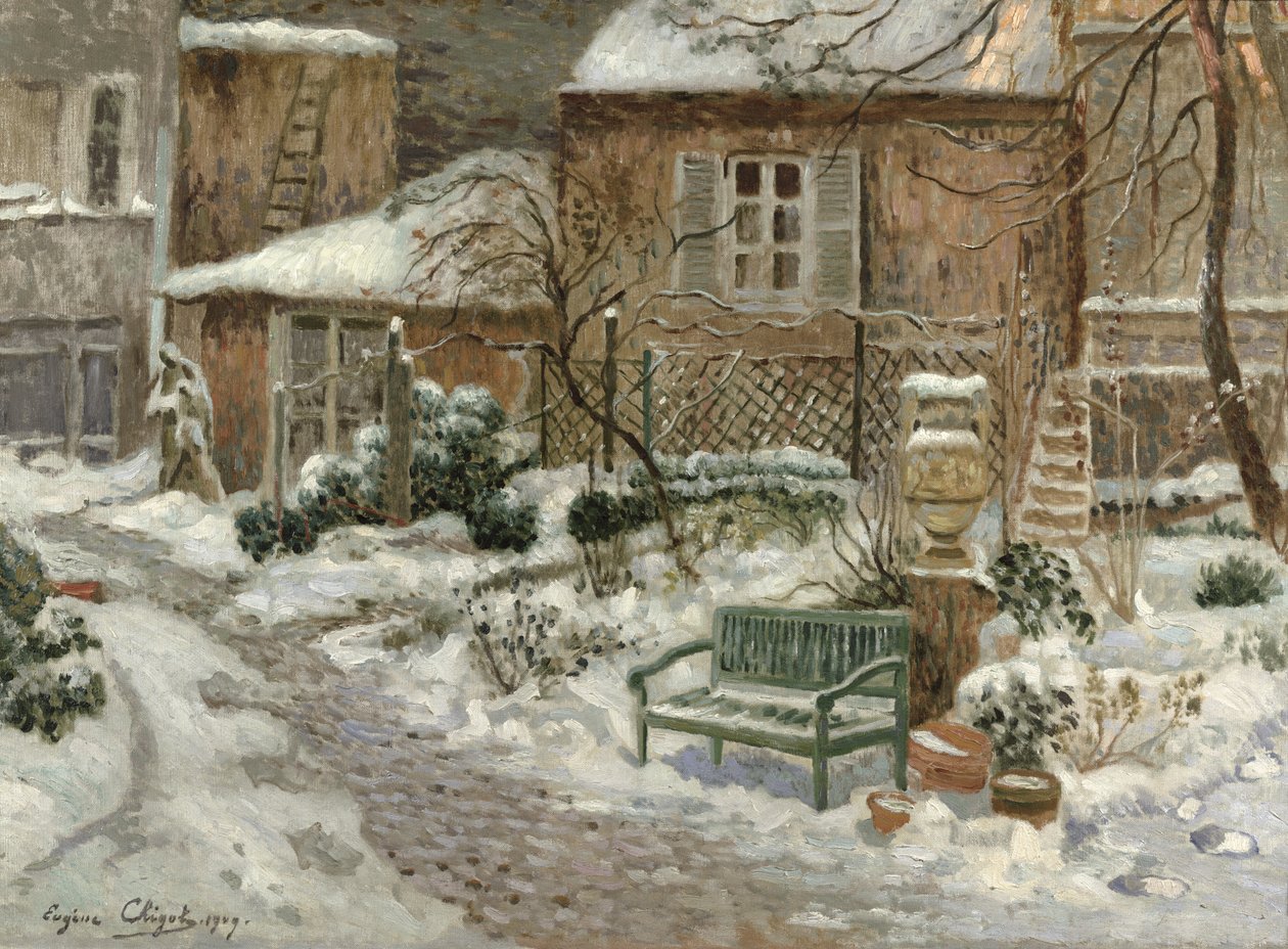 De tuin onder sneeuw, 1909 door Eugene Chigot