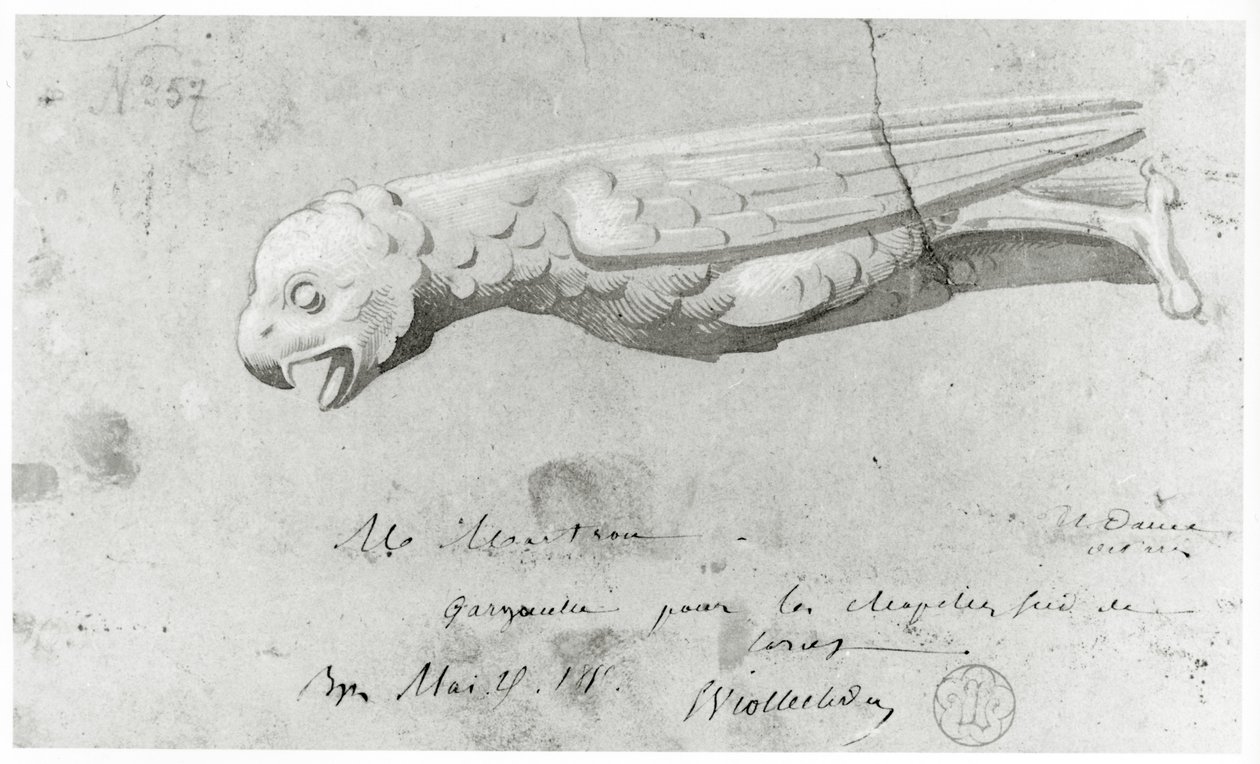 Tekening voor de restauratie van de waterspuwers van de Notre Dame, 1855 door Eugene Emmanuel Viollet le Duc
