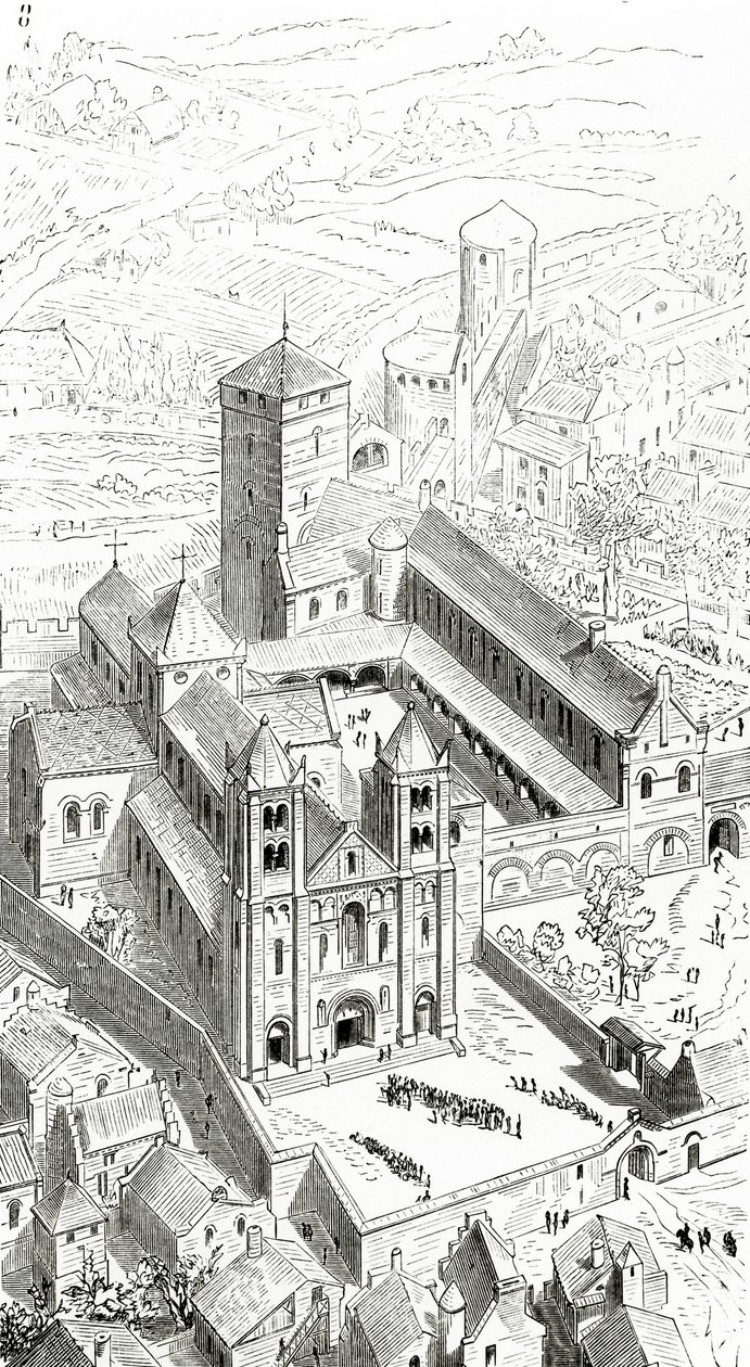 Uitzicht op de abdij van Cluny en de Karolingische kathedraal door Eugene Emmanuel Viollet le Duc
