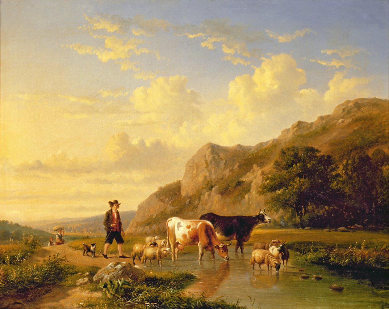 Een herder met dieren door Eugene Joseph Verboeckhoven