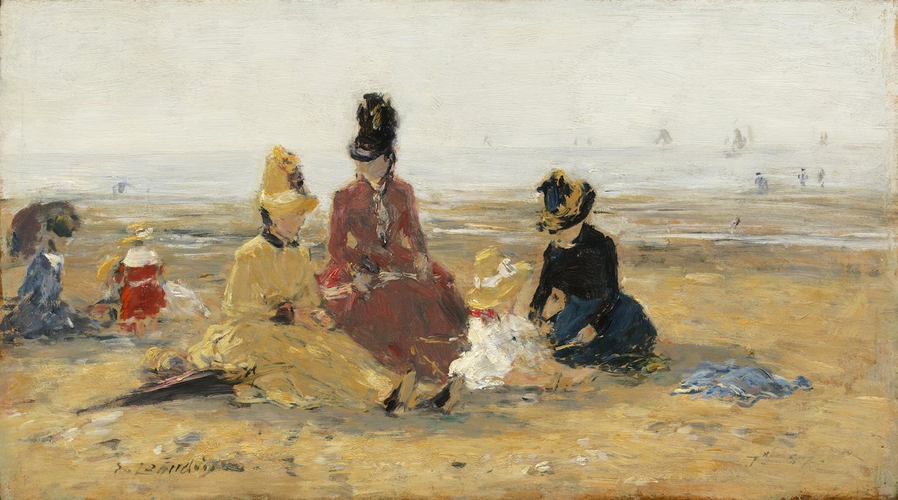 Op het strand, Trouville door Eugene Louis Boudin