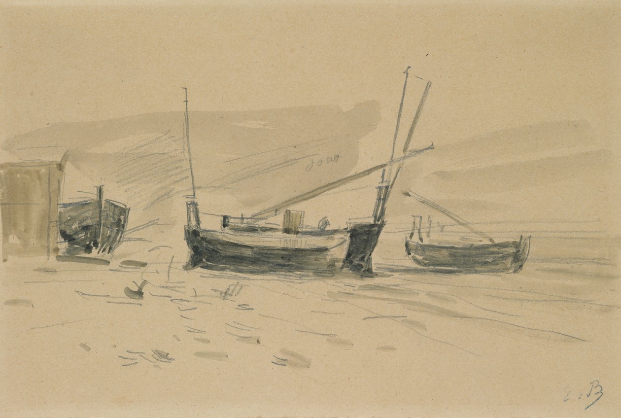 Kleine gestrande boten door Eugene Louis Boudin