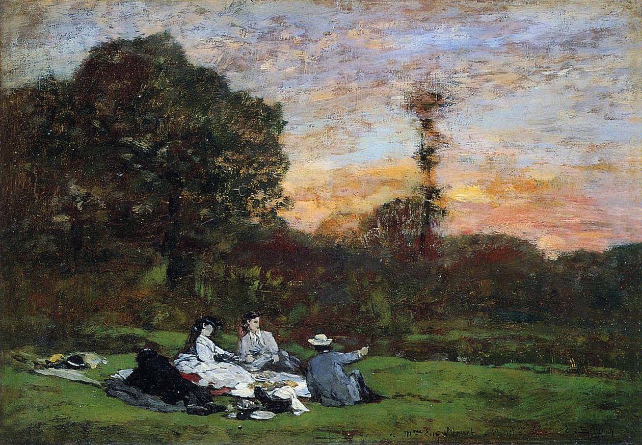 De familie Manet aan het picknicken, 1866 door Eugene Louis Boudin