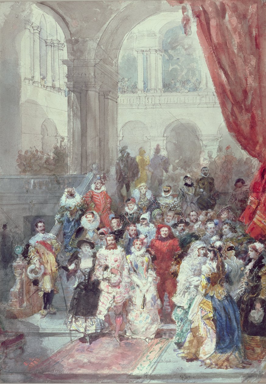 Studie voor een kostuumbal gegeven door de Prinses van Sagan door Eugene Louis Lami