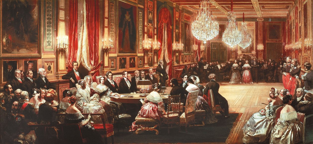Frankrijk, Versailles, Concert ter ere van Koningin Victoria van het Verenigd Koninkrijk in de Spiegelzaal van Chateau d
